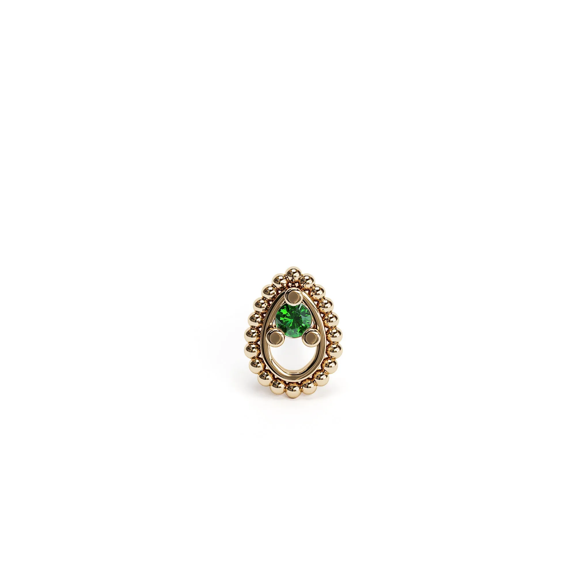 14K Gold Emerald Tear Drop Beaded Stud