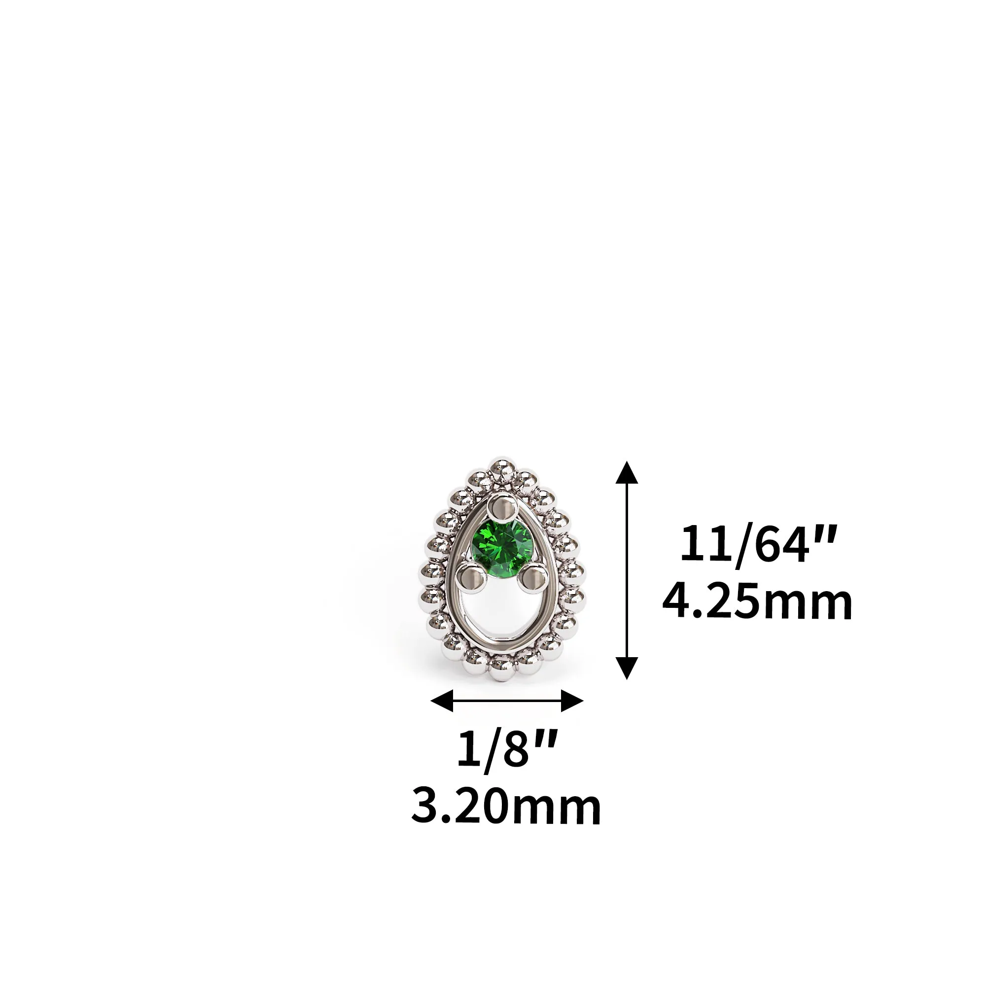 14K Gold Emerald Tear Drop Beaded Stud