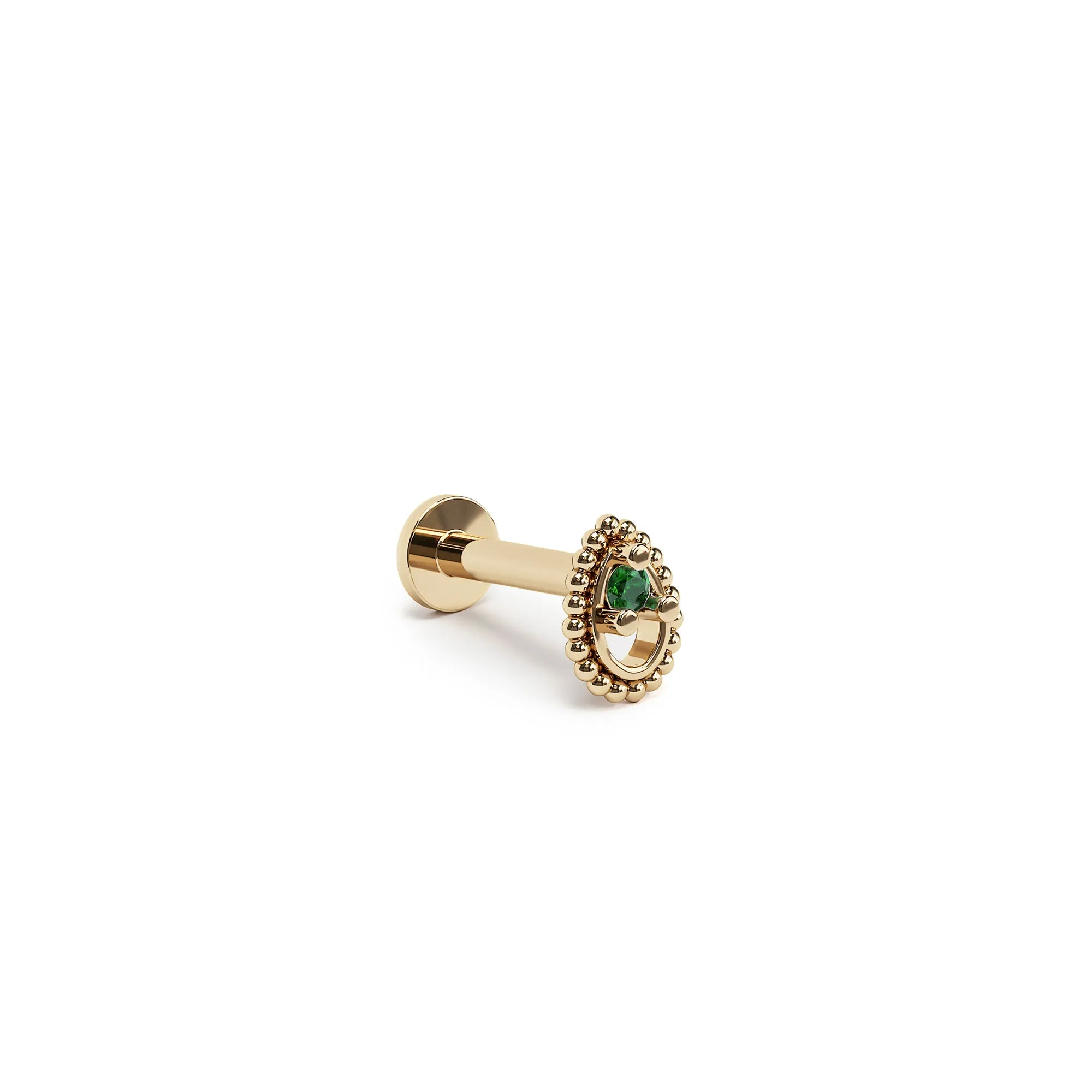 14K Gold Emerald Tear Drop Beaded Stud