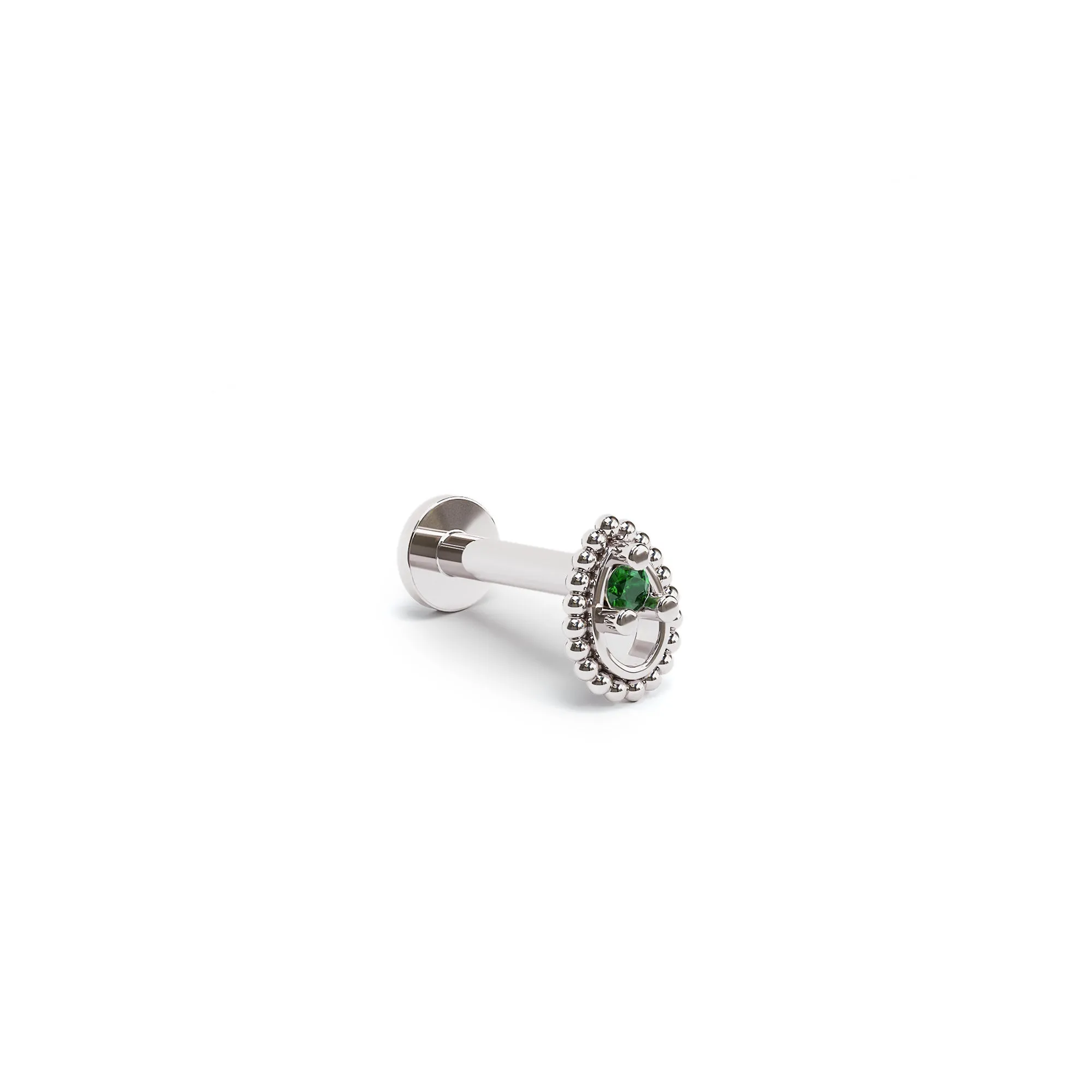 14K Gold Emerald Tear Drop Beaded Stud