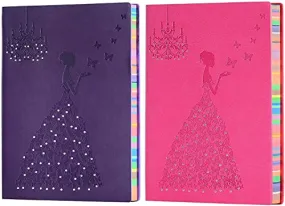 2 Pack of A5 Leather Journal, A5 Planner Lined Journal Leather Notebook Princess Butterfly Journal Writing Journals for Girls Women,Purple Journal   Pink Journal