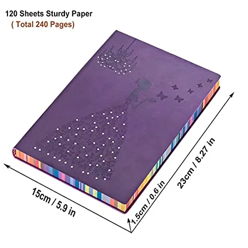 2 Pack of A5 Leather Journal, A5 Planner Lined Journal Leather Notebook Princess Butterfly Journal Writing Journals for Girls Women,Purple Journal   Pink Journal