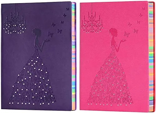 2 Pack of A5 Leather Journal, A5 Planner Lined Journal Leather Notebook Princess Butterfly Journal Writing Journals for Girls Women,Purple Journal   Pink Journal