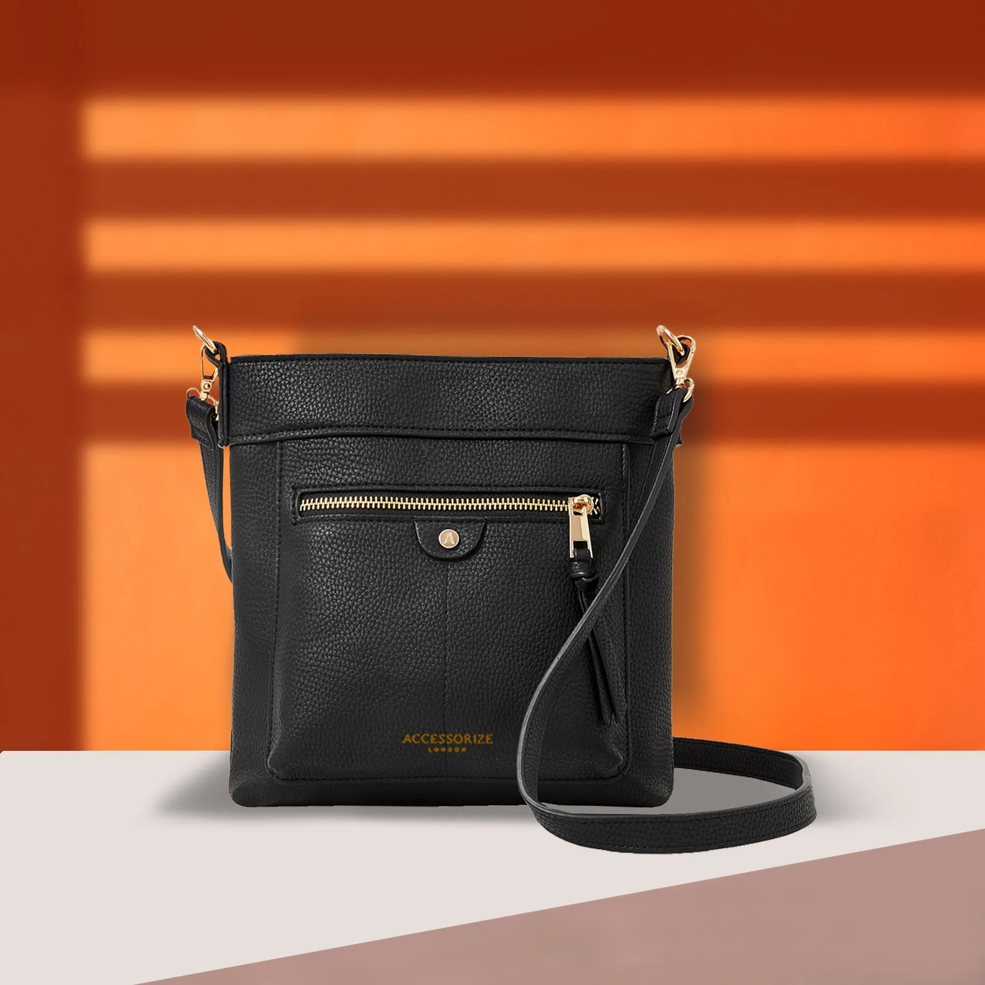 Accessorize London Women's Black Classic Messenger Sling Bag
