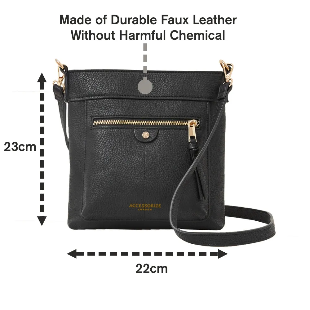 Accessorize London Women's Black Classic Messenger Sling Bag