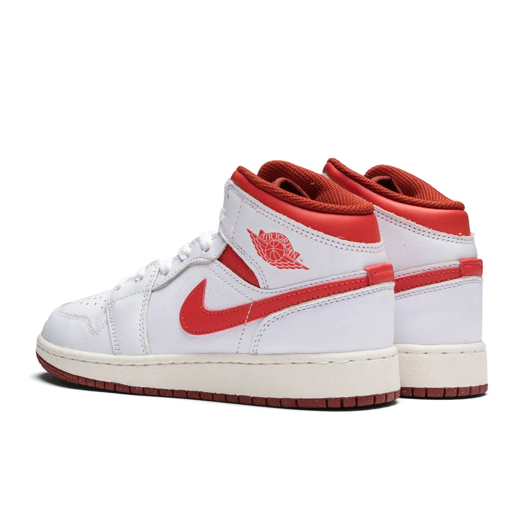 Air Jordan 1 Mid SE (GS) - White/Lobster/Dune Red