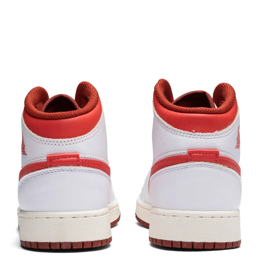 Air Jordan 1 Mid SE (GS) - White/Lobster/Dune Red