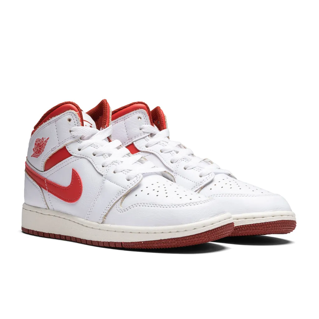 Air Jordan 1 Mid SE (GS) - White/Lobster/Dune Red
