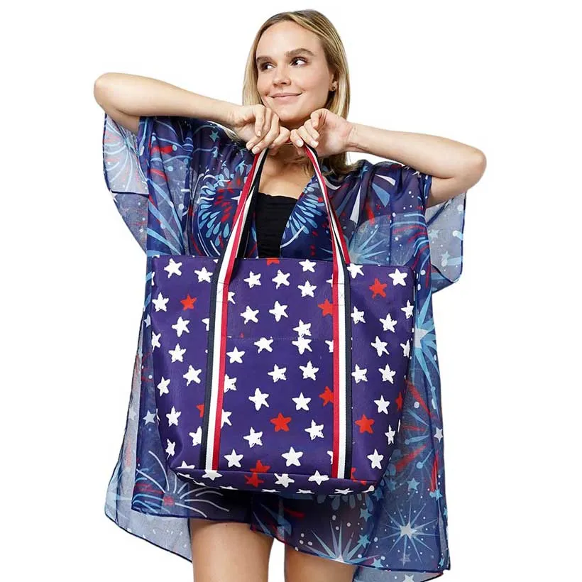 American USA Flag Star Print Tote Bag