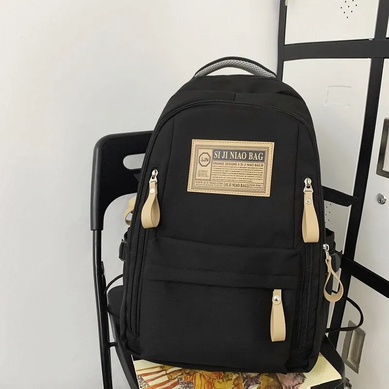 BACK TO COLLEGE   Fashion Solid Waterproof Mochila High School Large Bookbag for Boys Girls Schoolbag Women Shoulder Rucksack Black Men