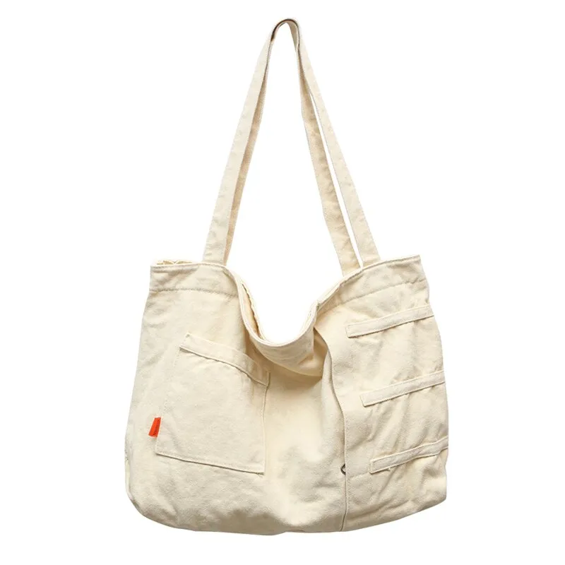 Back To College  New Fashion Women Bag Large Capacity Casual Shoulder Bags Solid Color Daily Shopping Bags Canvas Students Schoolbag