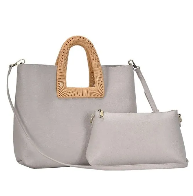BGA3078 Wicker/Rattan Handle 2-in-1 Tote