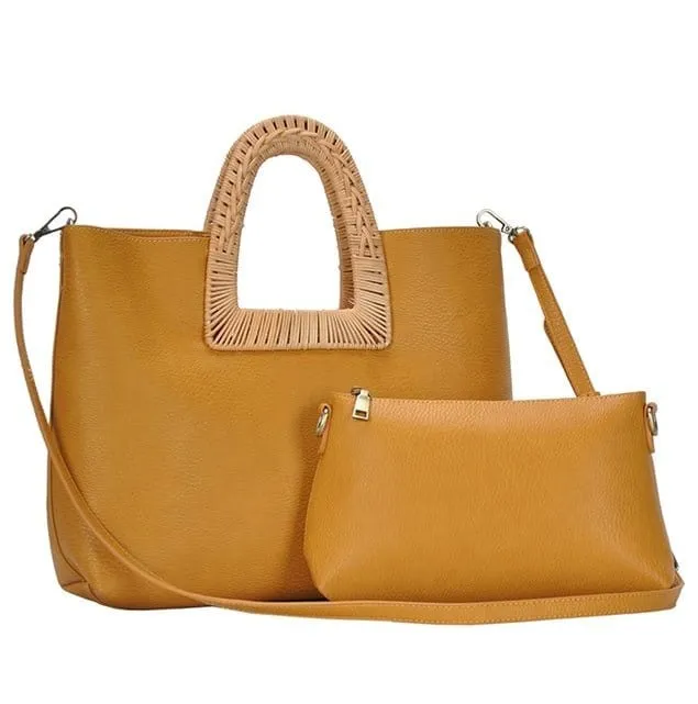 BGA3078 Wicker/Rattan Handle 2-in-1 Tote