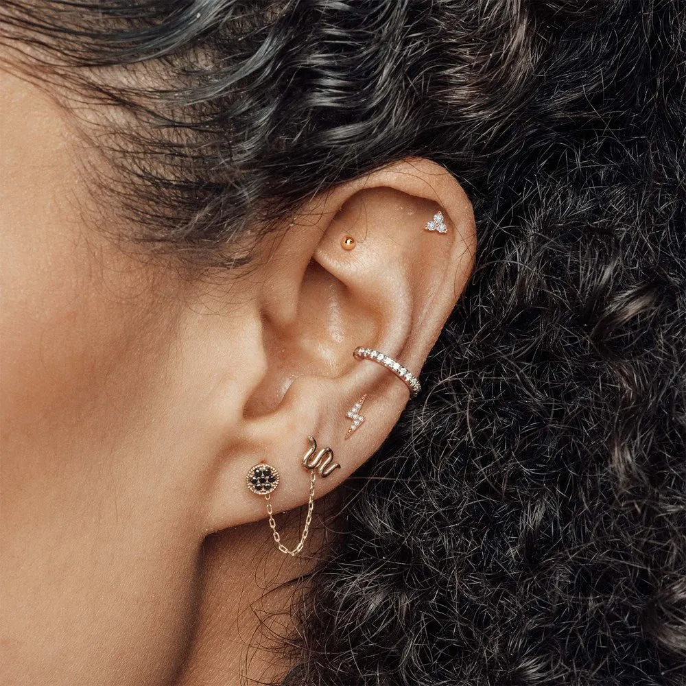 Diamond Flat Back Earring Lightning Bolt 14k Yellow