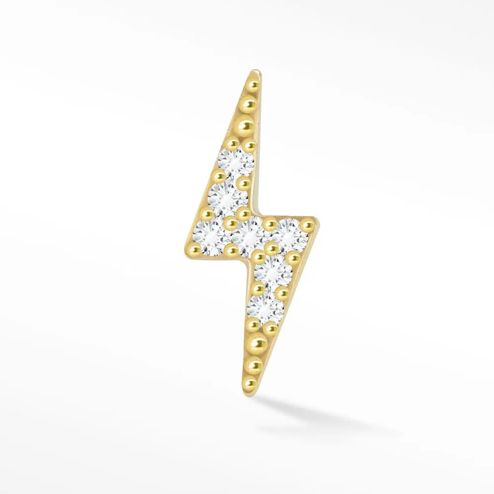 Diamond Flat Back Earring Lightning Bolt 14k Yellow