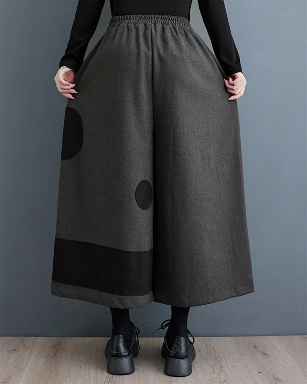 ellazhu Women's Baggy Harem Skirt Pants Elastic Waist Polka Dot Pants GZ64