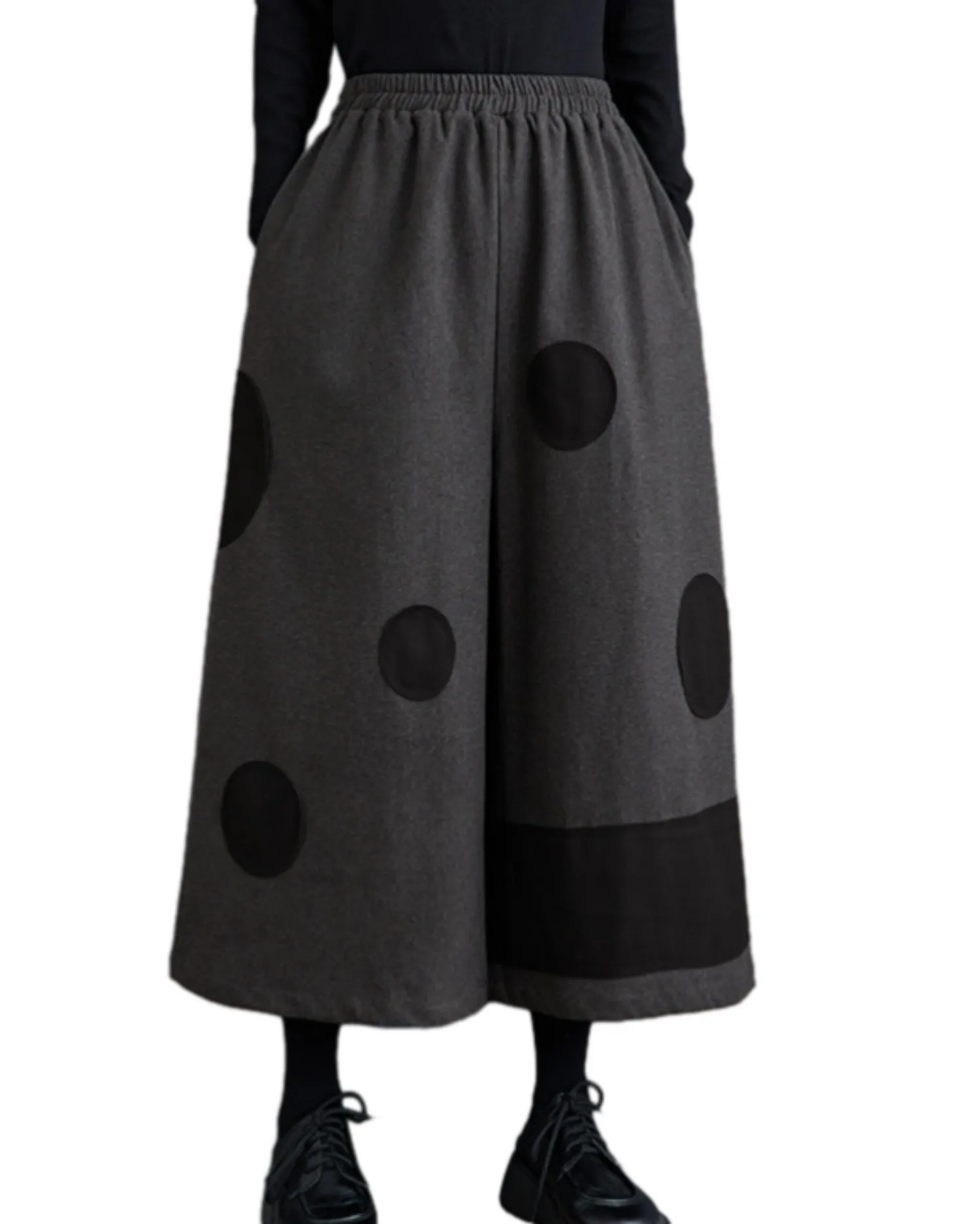 ellazhu Women's Baggy Harem Skirt Pants Elastic Waist Polka Dot Pants GZ64