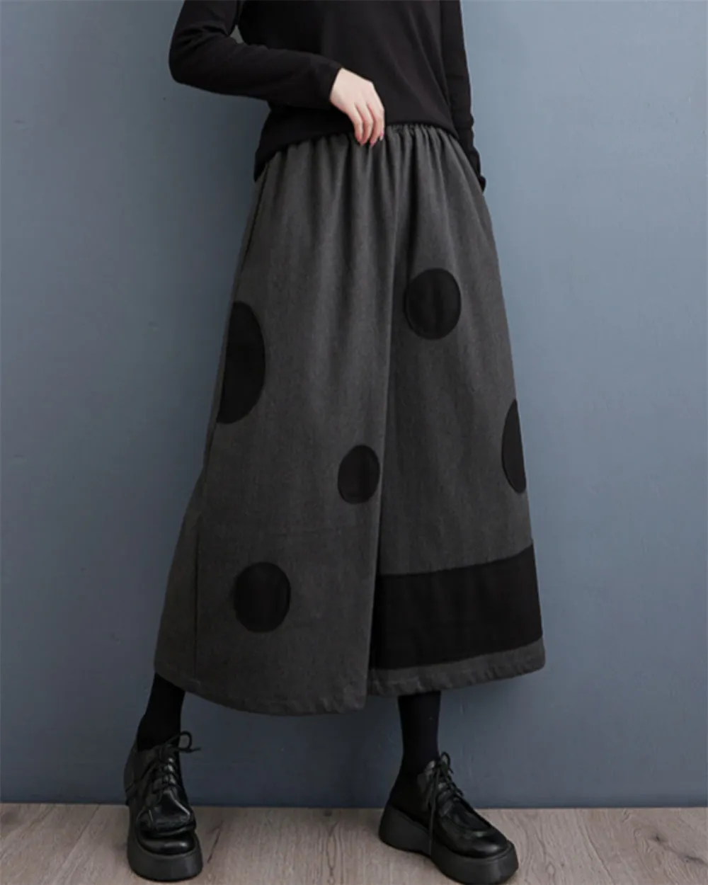 ellazhu Women's Baggy Harem Skirt Pants Elastic Waist Polka Dot Pants GZ64