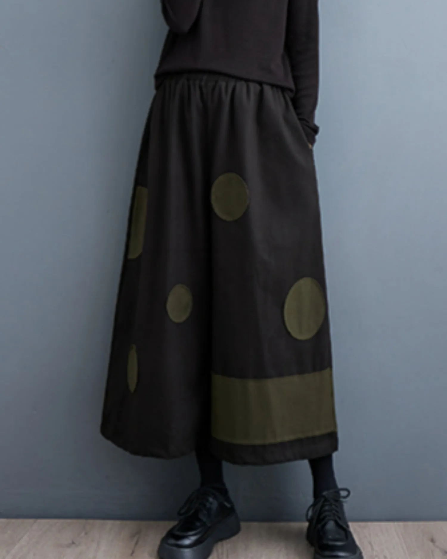 ellazhu Women's Baggy Harem Skirt Pants Elastic Waist Polka Dot Pants GZ64