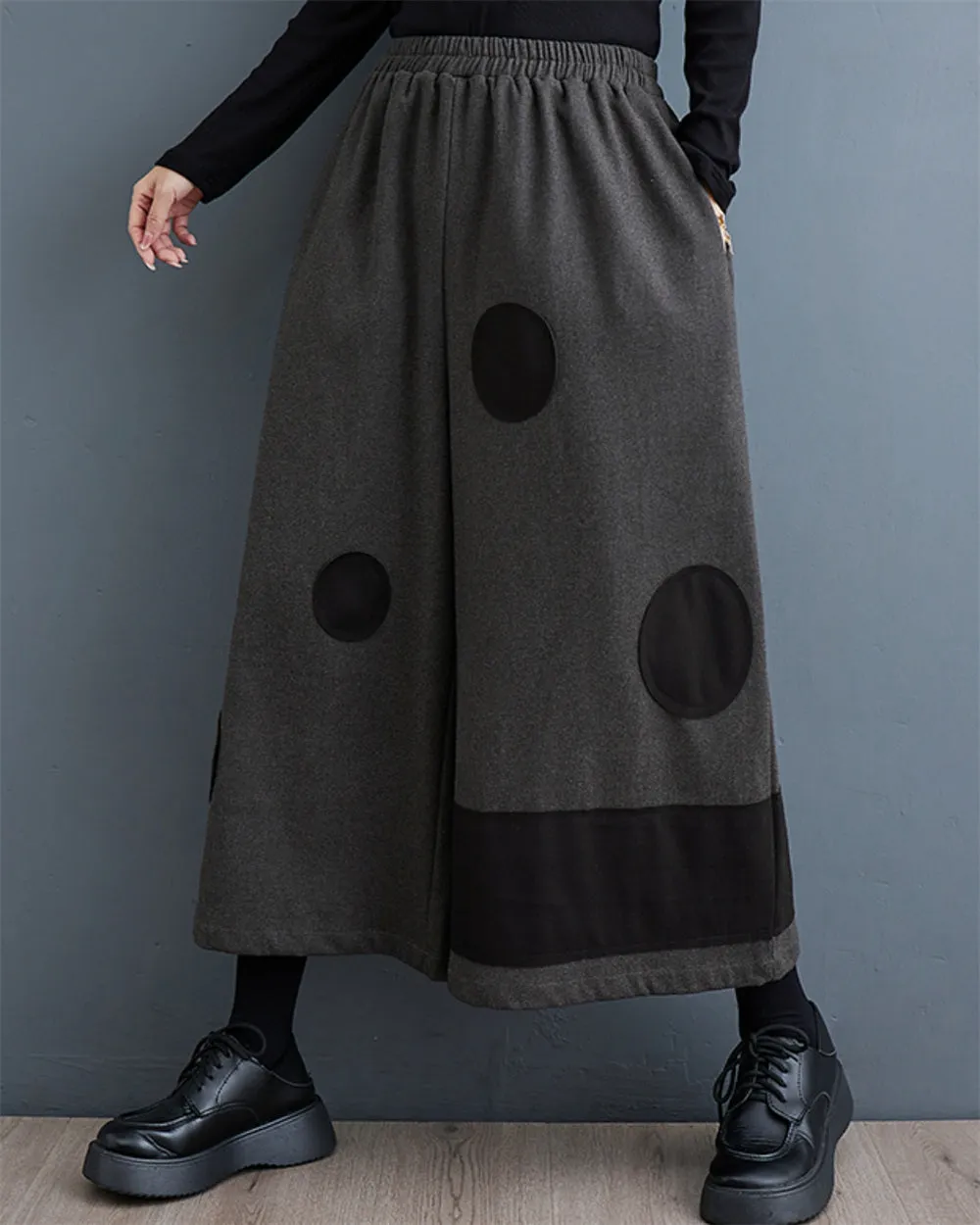 ellazhu Women's Baggy Harem Skirt Pants Elastic Waist Polka Dot Pants GZ64