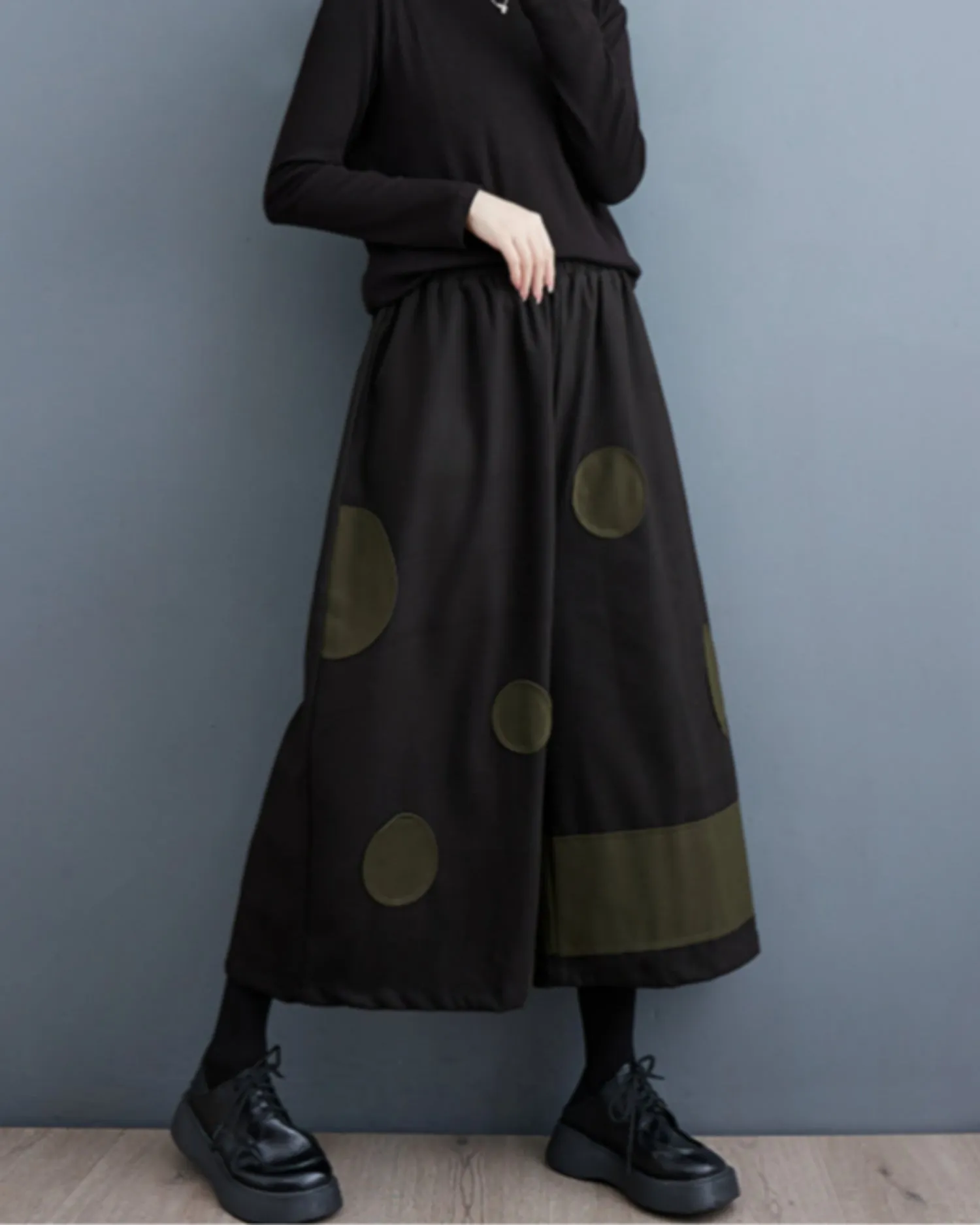 ellazhu Women's Baggy Harem Skirt Pants Elastic Waist Polka Dot Pants GZ64