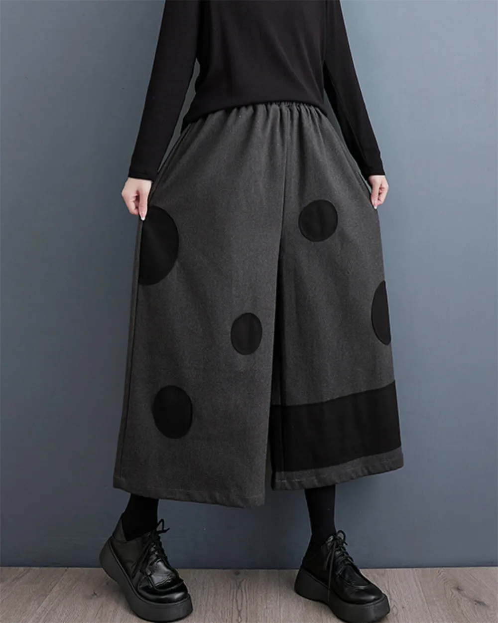ellazhu Women's Baggy Harem Skirt Pants Elastic Waist Polka Dot Pants GZ64