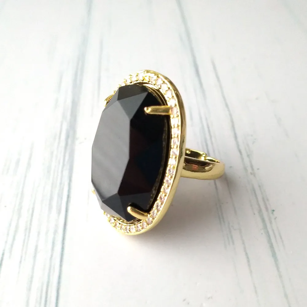 Haloed Black Agate Cocktail Ring