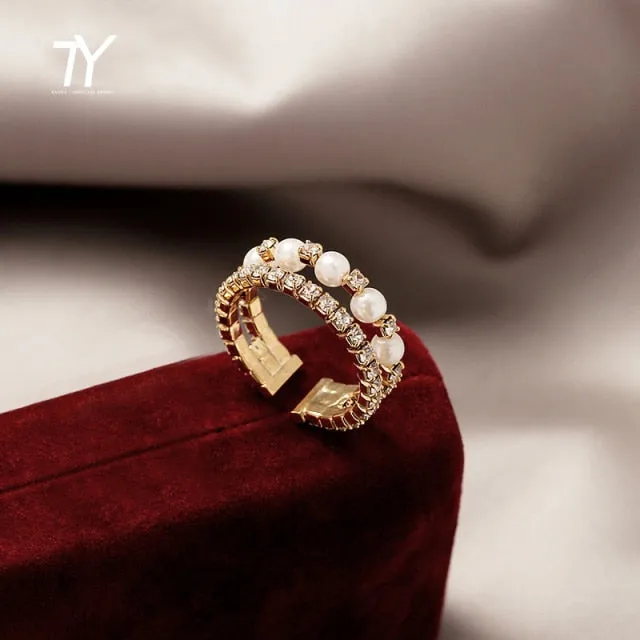 Luxury Zircon Gold Double Student Opening Rings For Woman 2021 New Fashion Gothic Finger Jewelry Wedding Party Girl's Sexy Ring