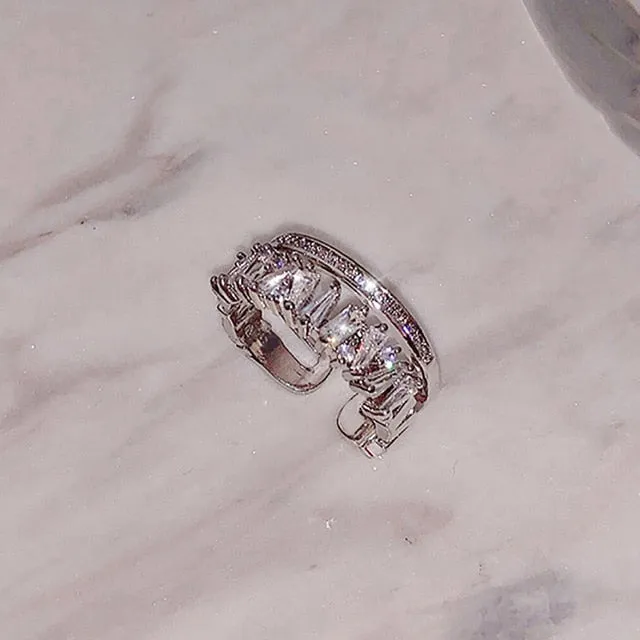 Luxury Zircon Gold Double Student Opening Rings For Woman 2021 New Fashion Gothic Finger Jewelry Wedding Party Girl's Sexy Ring