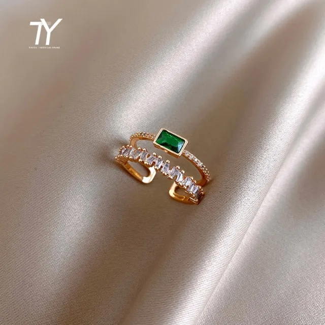 Luxury Zircon Gold Double Student Opening Rings For Woman 2021 New Fashion Gothic Finger Jewelry Wedding Party Girl's Sexy Ring