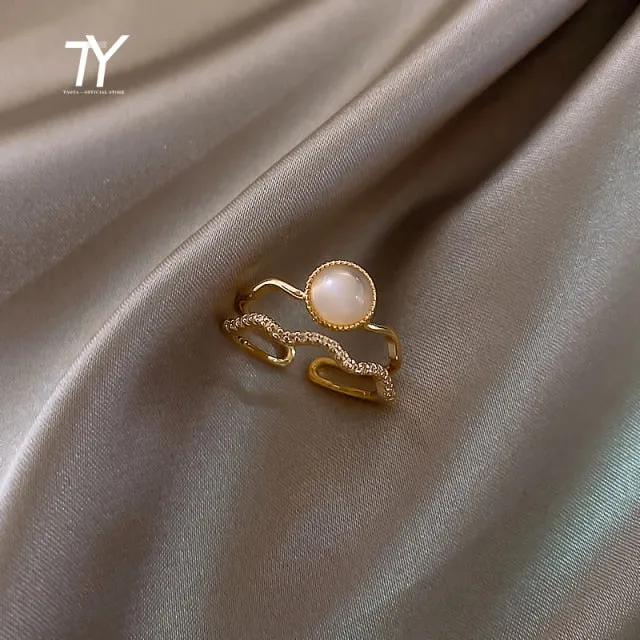 Luxury Zircon Gold Double Student Opening Rings For Woman 2021 New Fashion Gothic Finger Jewelry Wedding Party Girl's Sexy Ring