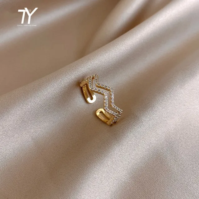 Luxury Zircon Gold Double Student Opening Rings For Woman 2021 New Fashion Gothic Finger Jewelry Wedding Party Girl's Sexy Ring