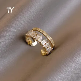 Luxury Zircon Gold Double Student Opening Rings For Woman 2021 New Fashion Gothic Finger Jewelry Wedding Party Girl's Sexy Ring