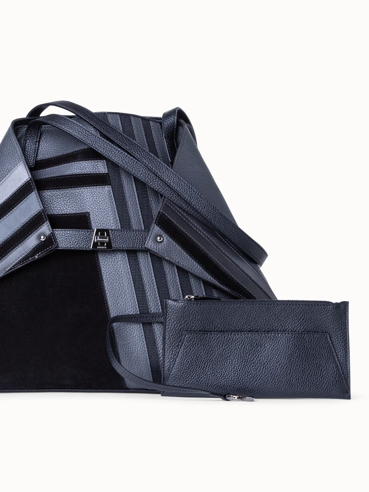 Medium Ai Schultertasche aus Leder mit Zick-Zack-Trapez Patchwork