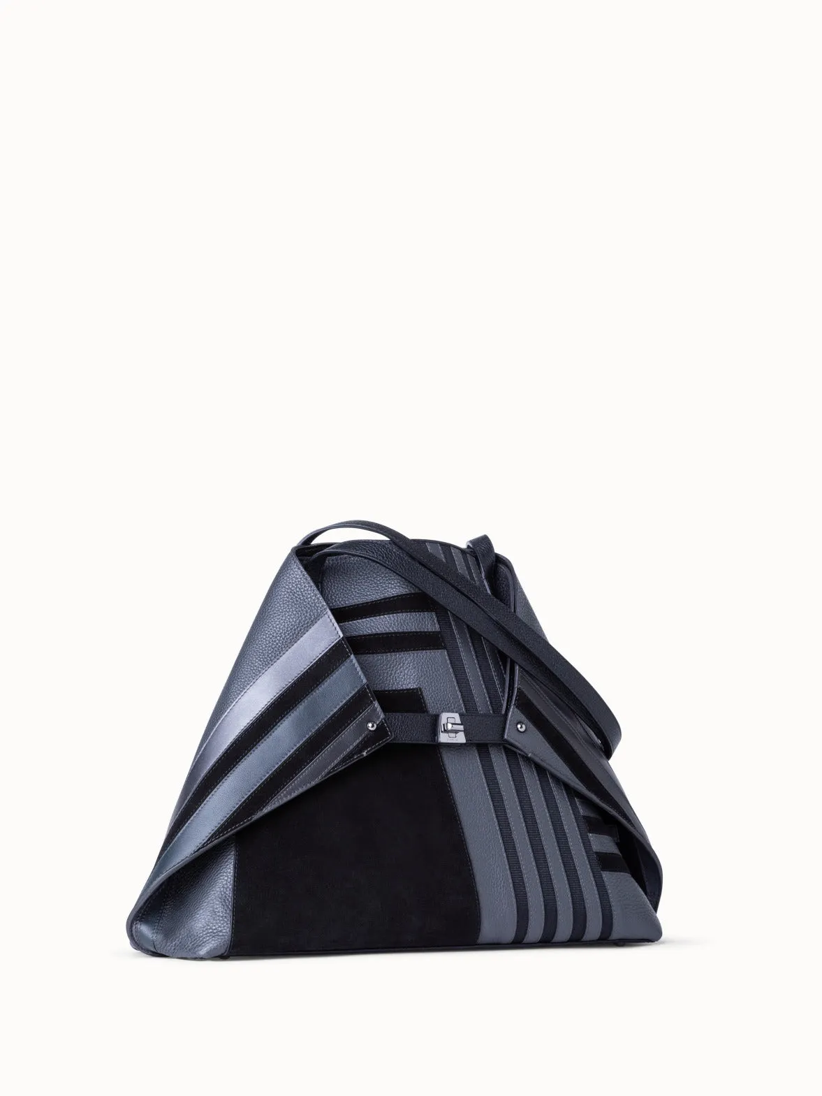 Medium Ai Schultertasche aus Leder mit Zick-Zack-Trapez Patchwork