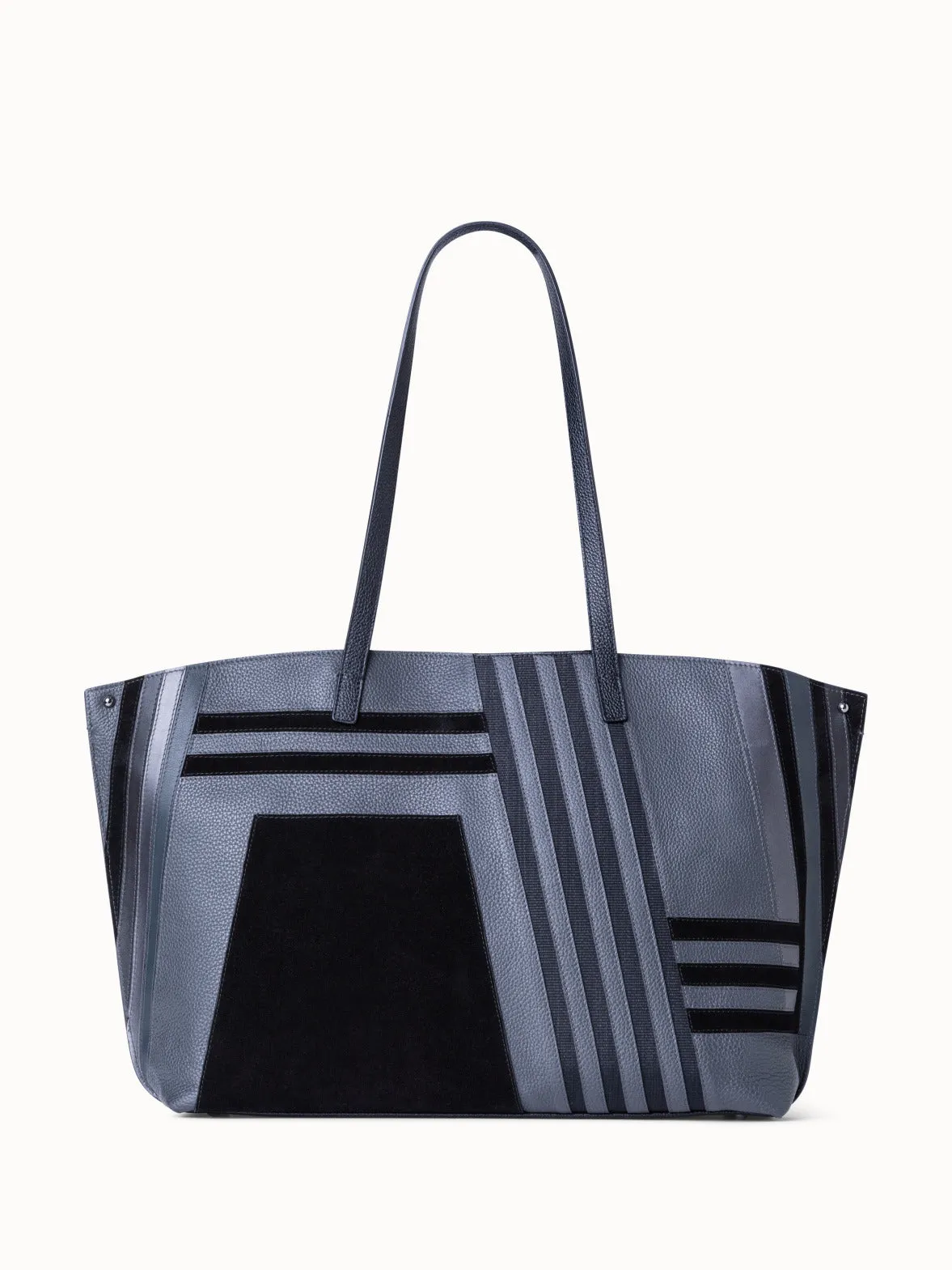 Medium Ai Schultertasche aus Leder mit Zick-Zack-Trapez Patchwork