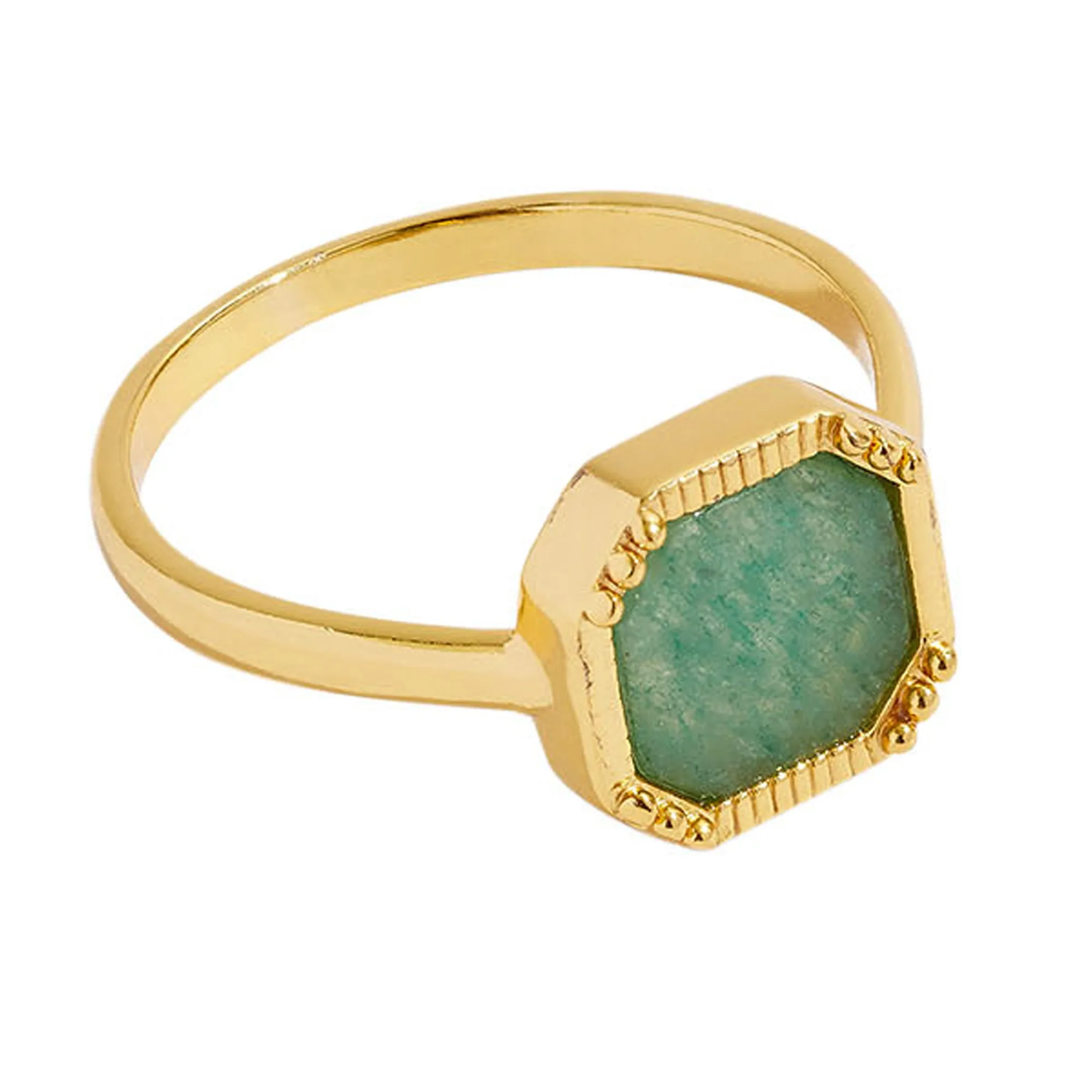 Real Gold-Plated Aventurine Square Slice Ring Gold By Accessorize London-Large