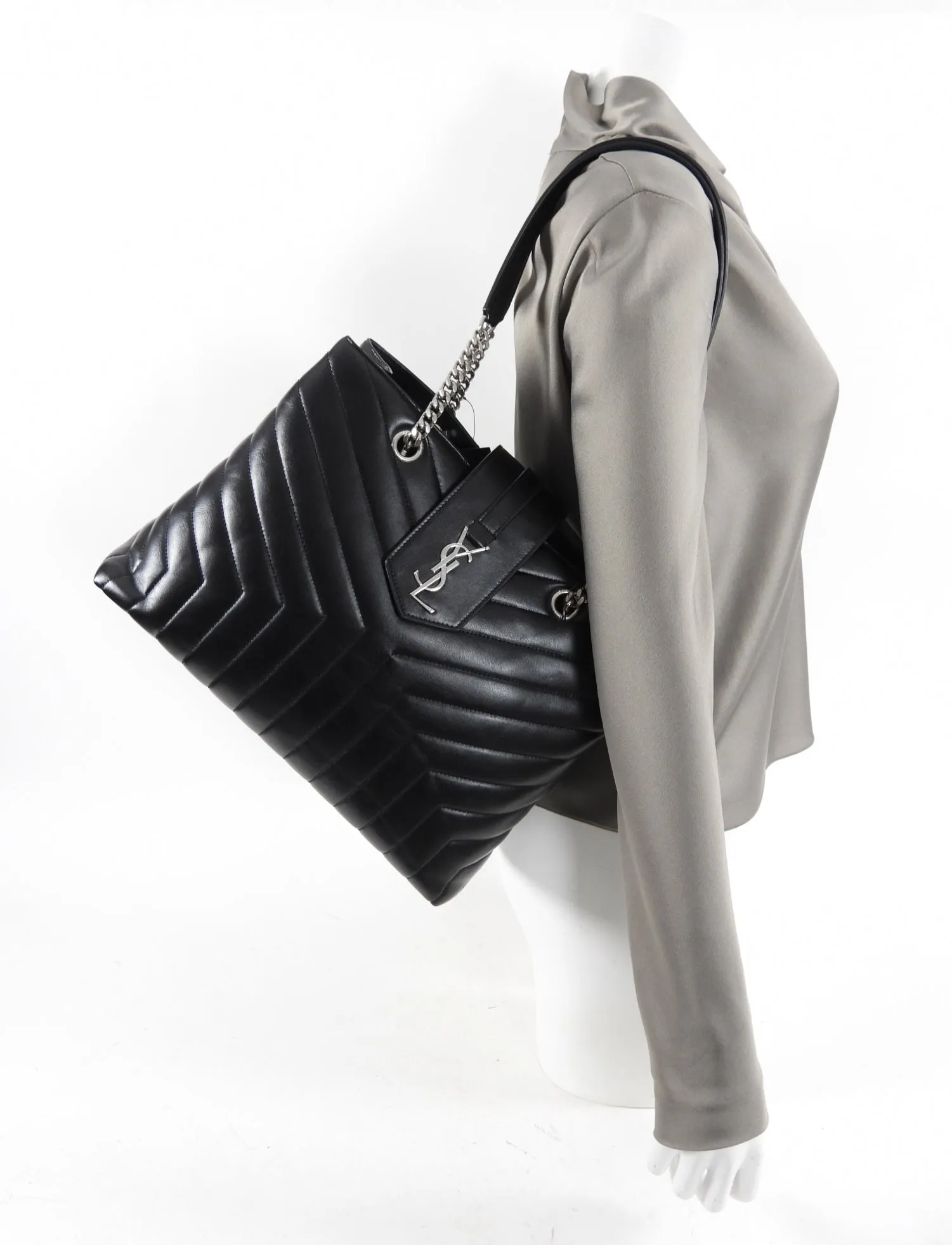Quilted Saint Laurent Lou Lou Black Shoulder Tote Bag