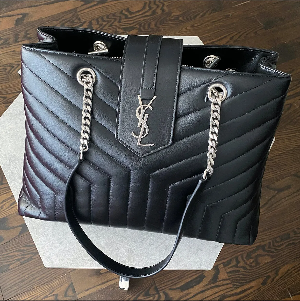 Quilted Saint Laurent Lou Lou Black Shoulder Tote Bag