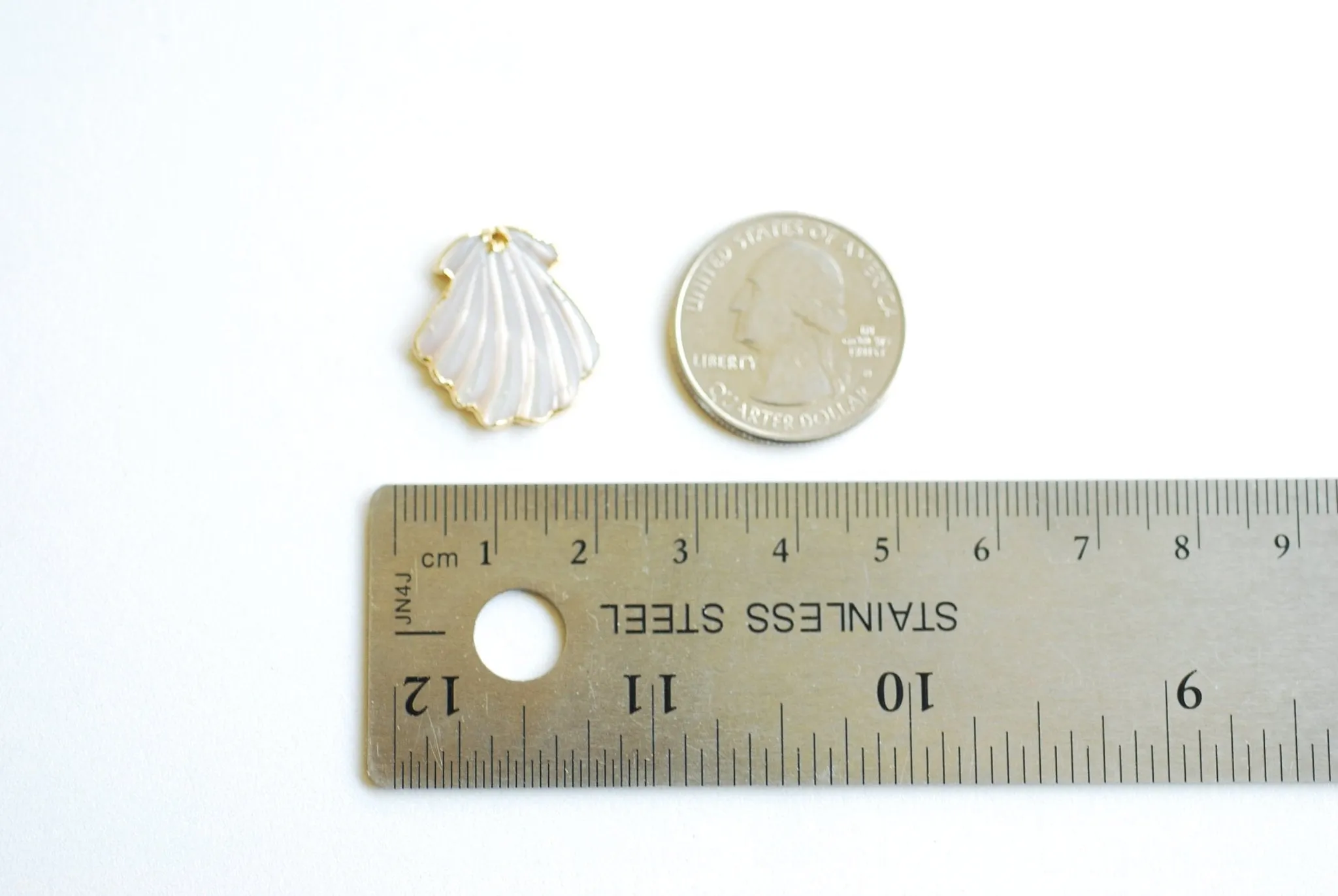 Wholesale Mother of Pearl Scallop Shell Pendant- 22k Gold Electroplated Rim, Shell Charm, Shell Pendant, Sea Shell, Charms, VermeilSupplies