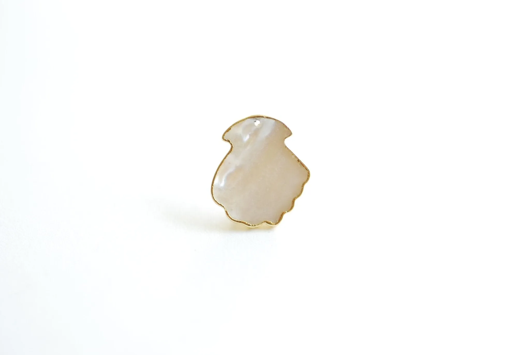 Wholesale Mother of Pearl Scallop Shell Pendant- 22k Gold Electroplated Rim, Shell Charm, Shell Pendant, Sea Shell, Charms, VermeilSupplies